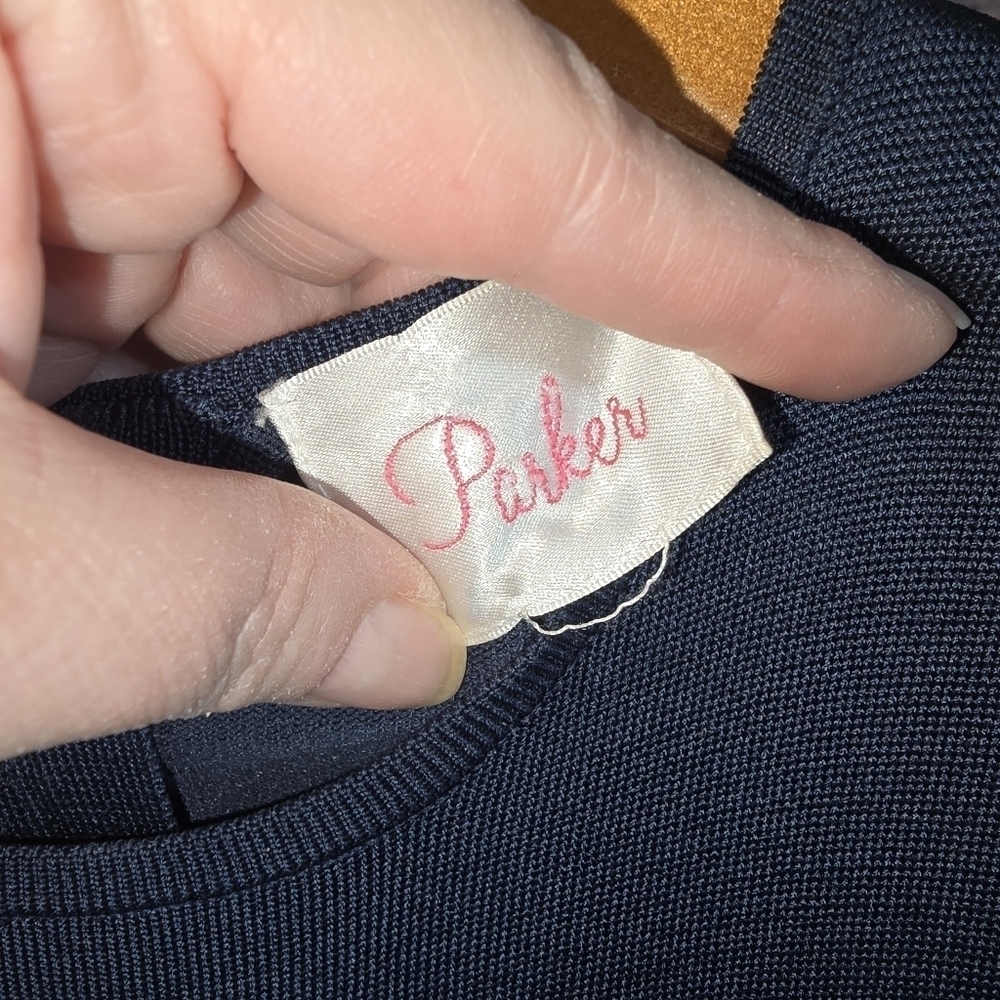 Parker Navy Blue Sleeveless Fit & Flare Stretch Knit Skater Mini Dress Size Lg. - Picture 8 of 10
